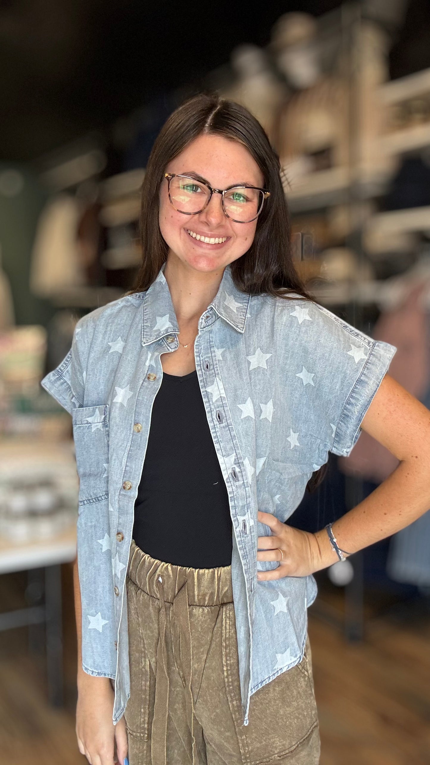 Light Denim Star Button Down