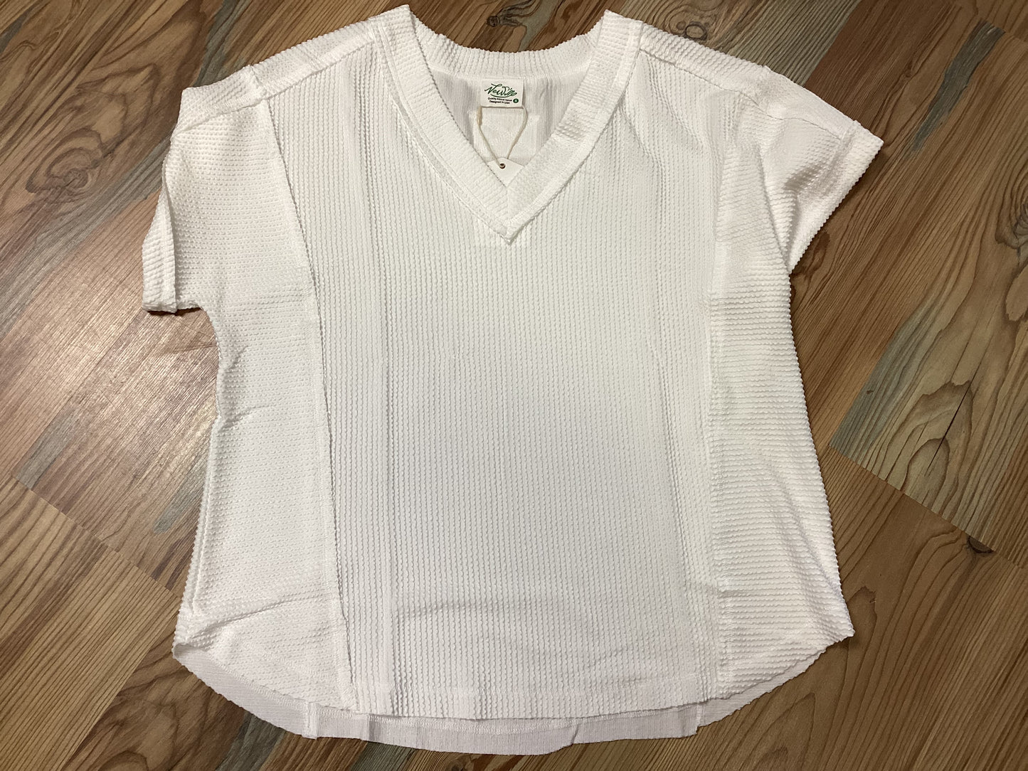 White Textured V Neck