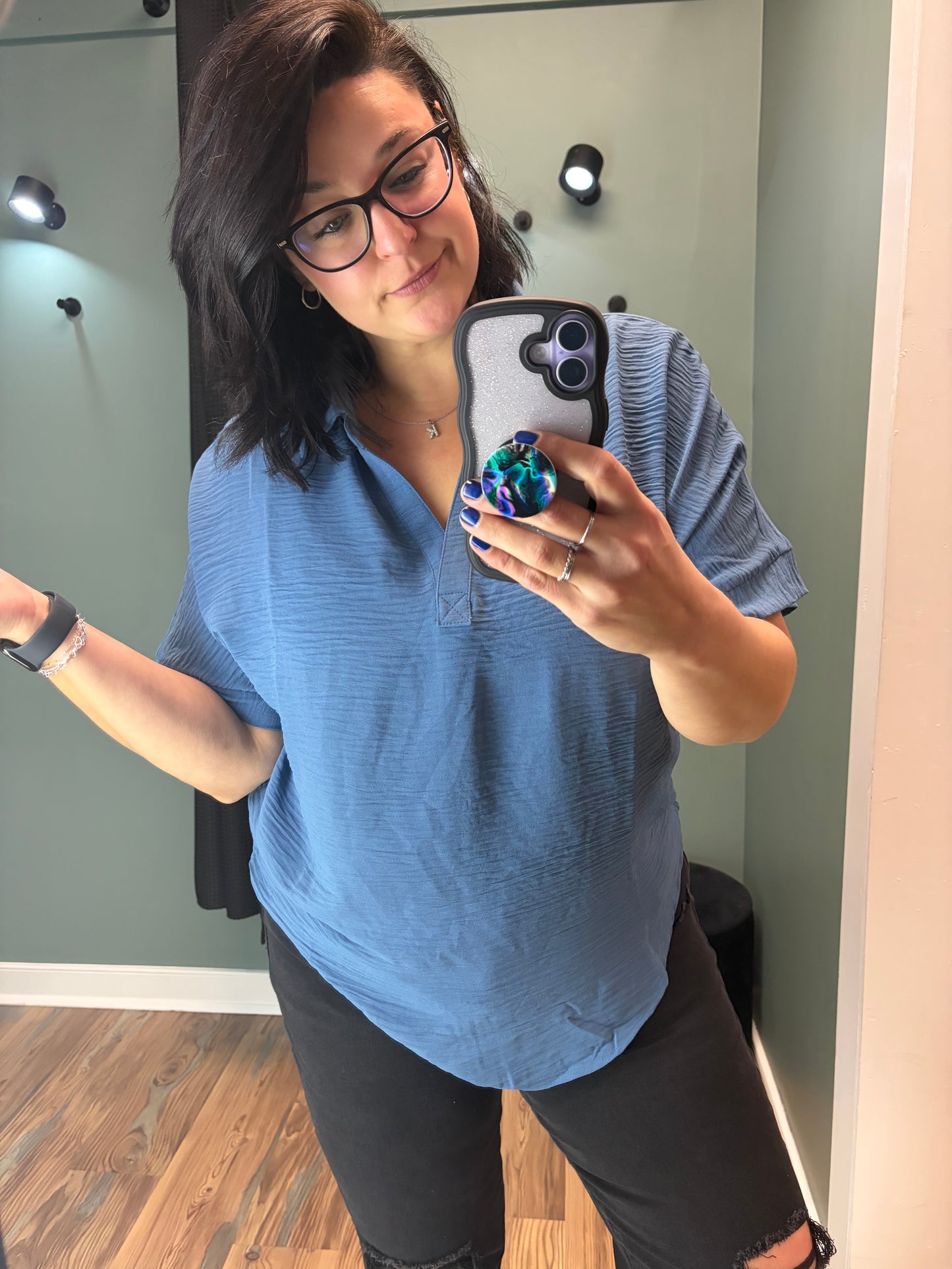 Dusty Blue Collared Short Sleeve