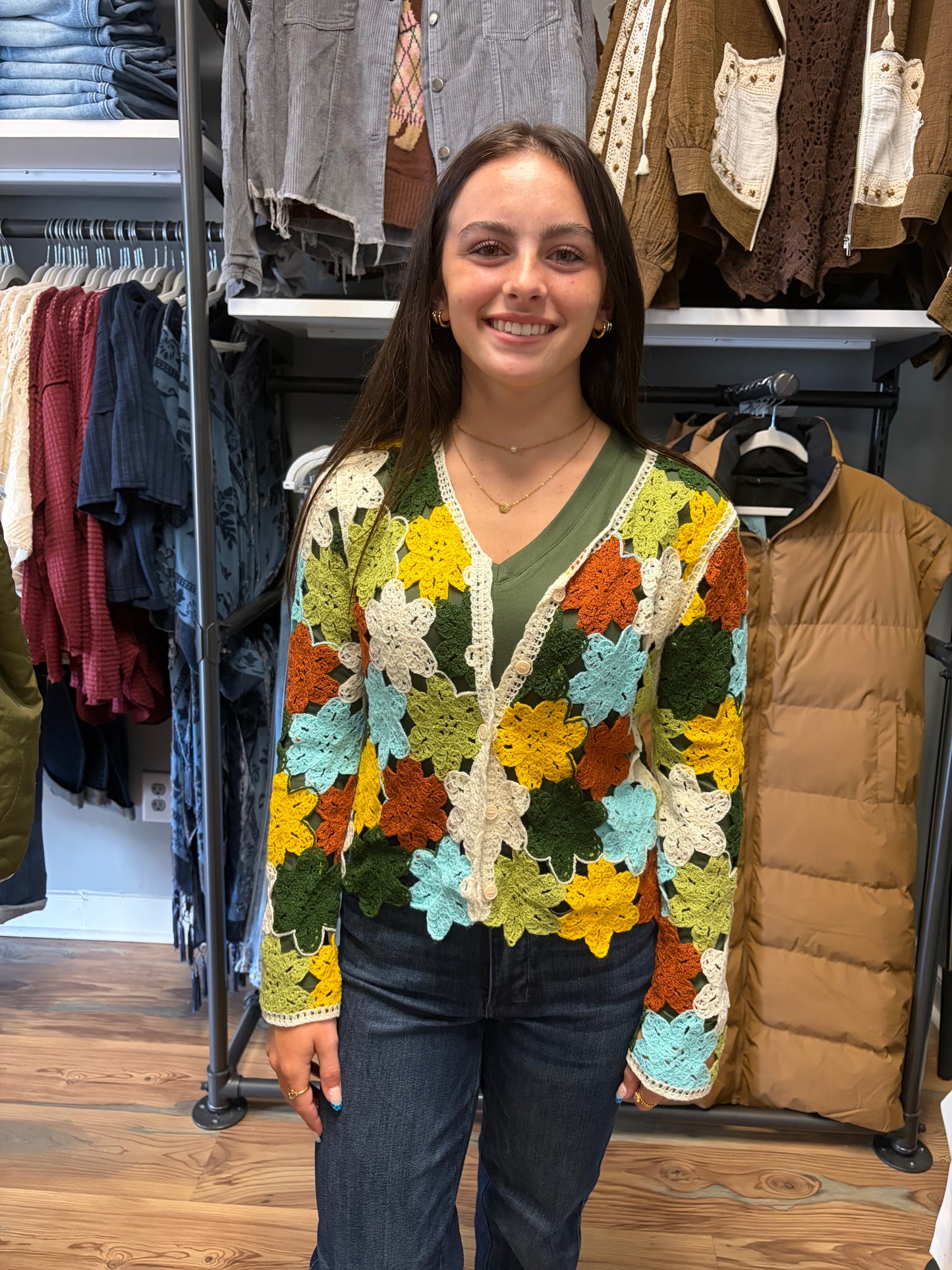 Colorful Crochet Button Cardi One Size