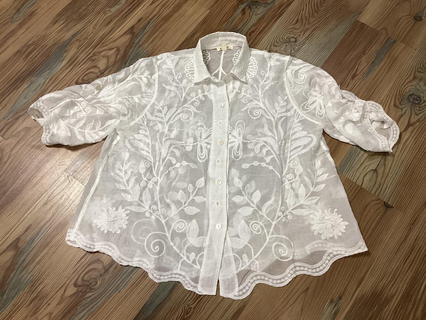 Sheer Embroidered Button Up