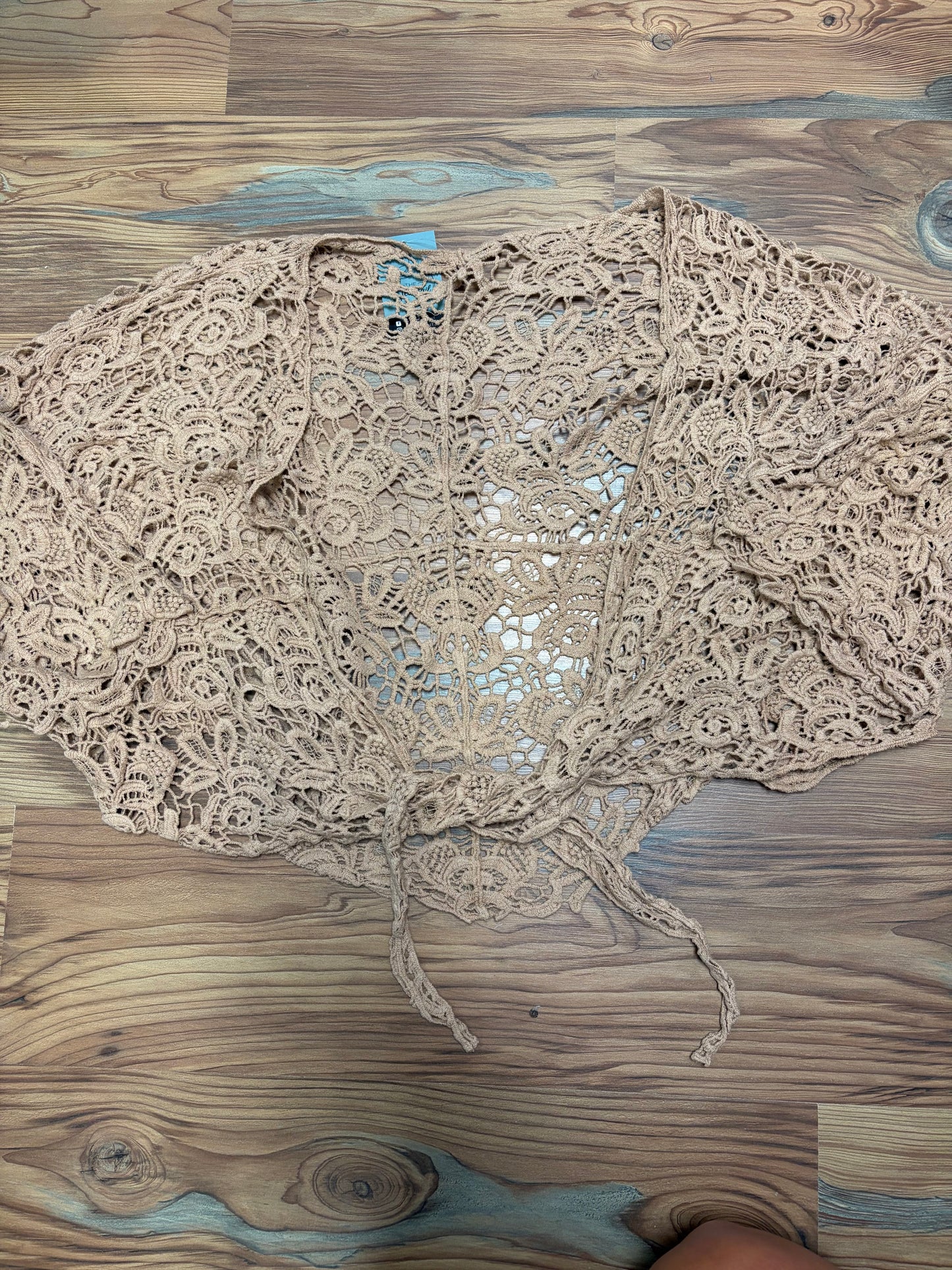 Tan Crochet Tie Kimono