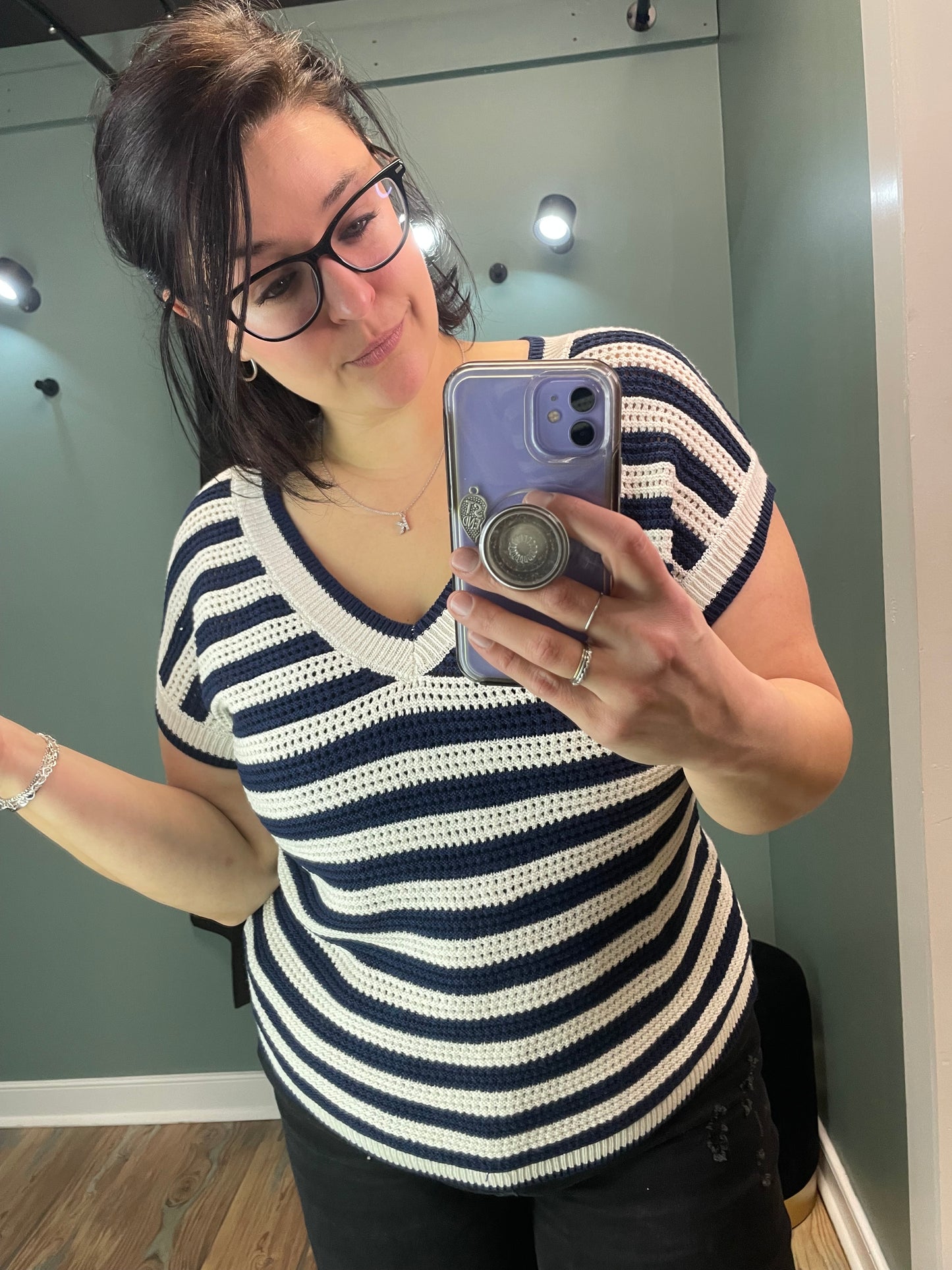Navy Stripe V Neck