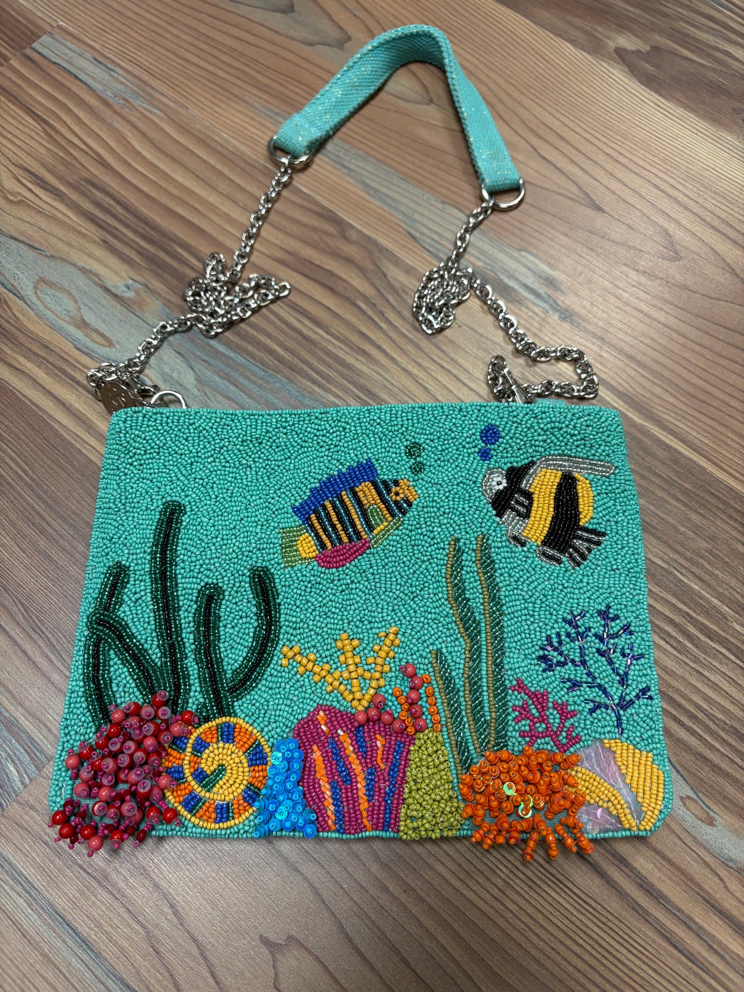 Teal Sea Creature Seed Bead Crossbody