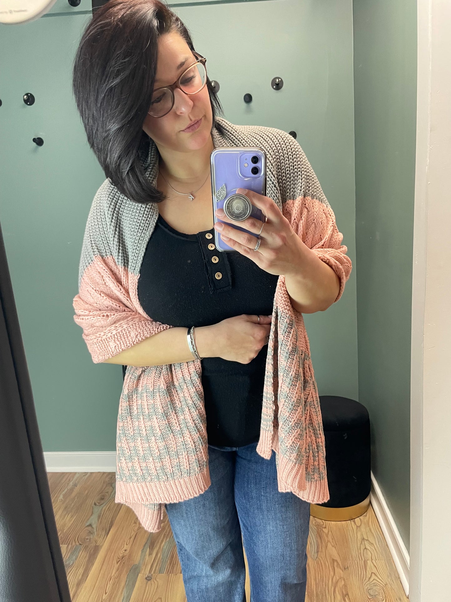 OC Grey Pink Drape Scarf Cape