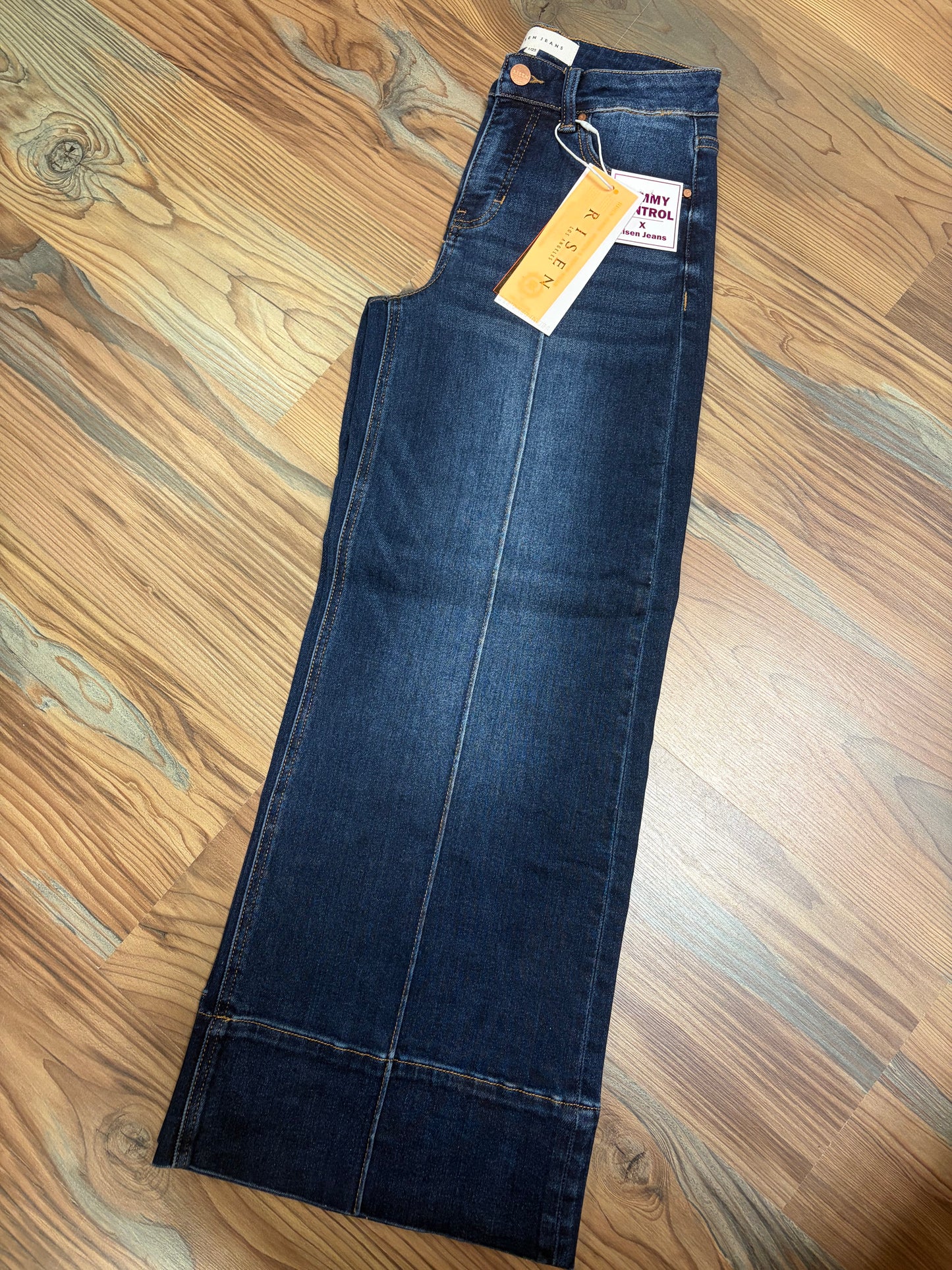 Risen Dark High Waist Pin Tuck Wide Leg Jeans