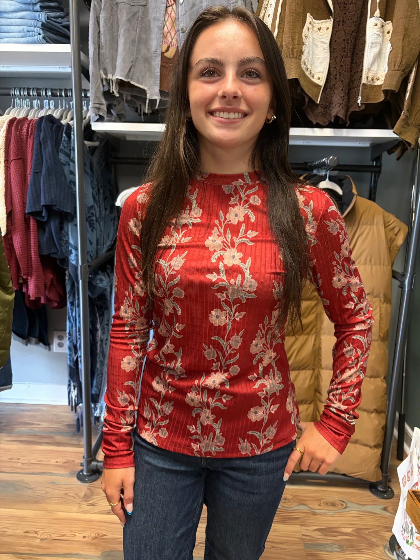 Red Floral Long Sleeve