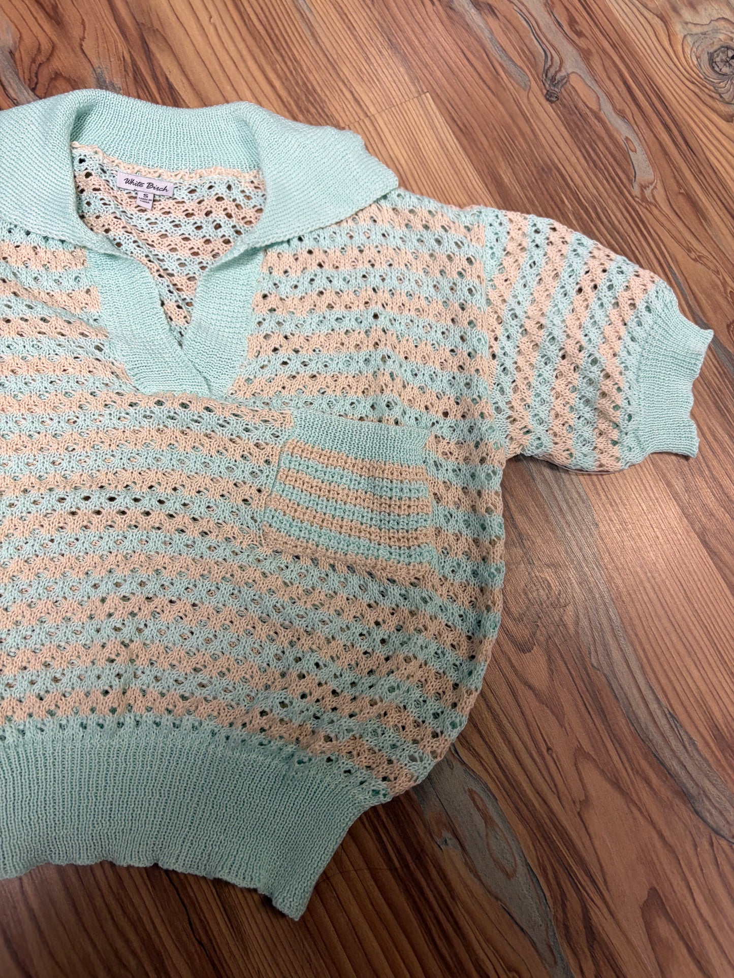 Mint Cream Stripe Collared Knit