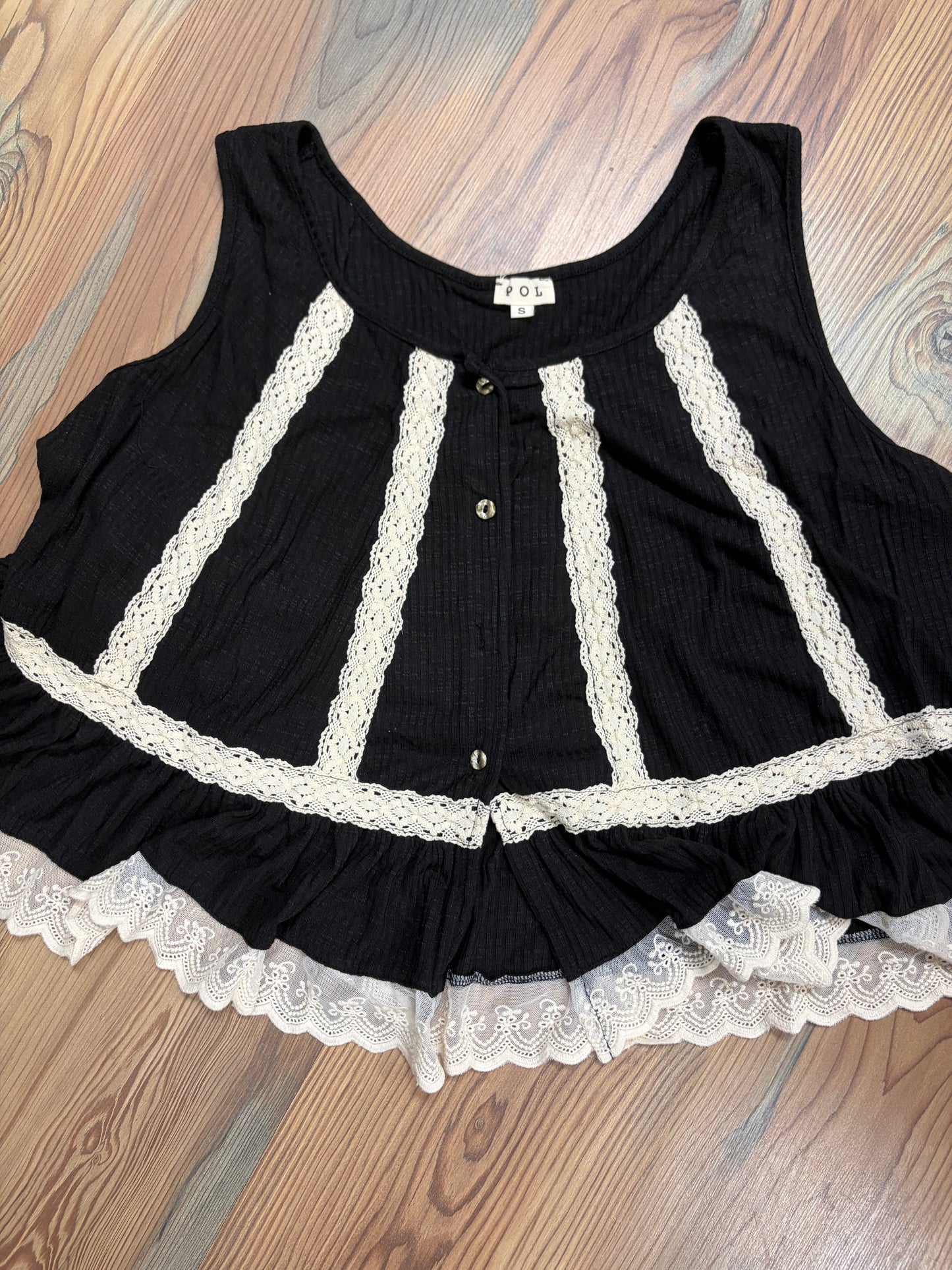 Black Cream Lace Tank POL