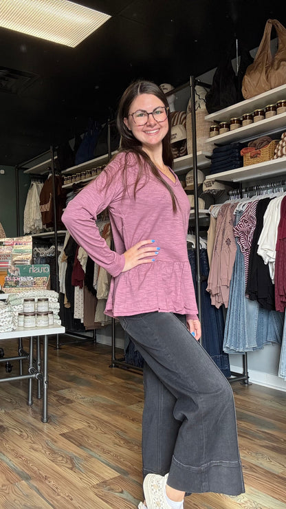 Purple Ruffle Long Sleeve Top