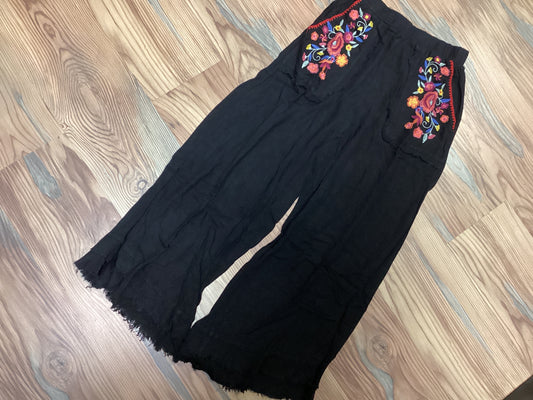Black Embroidered Wide Leg Pants