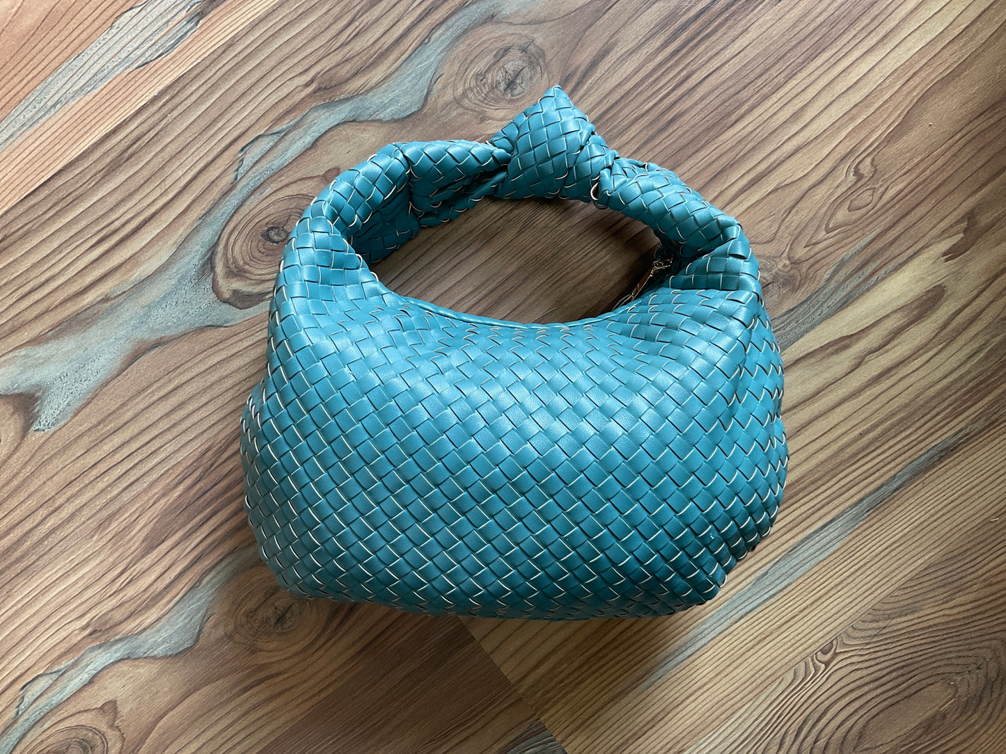 Teal Woven Knot Top Bag