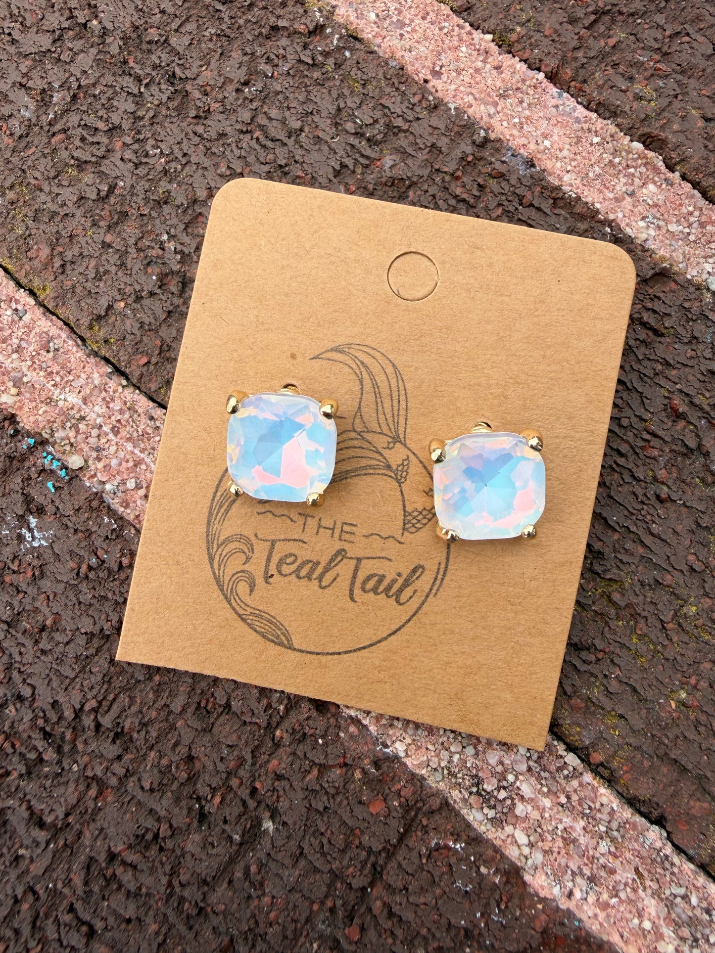 Ice Iridescent Square Studs