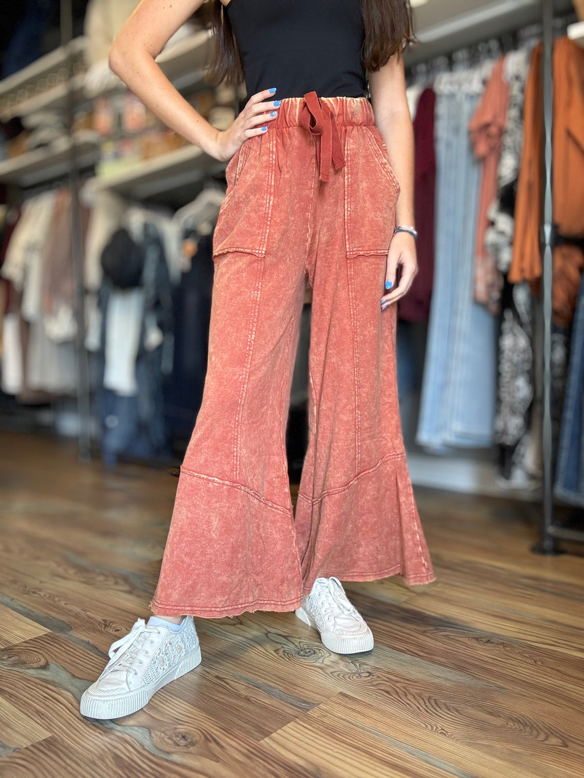 Rust Mineral Wash Wide Leg Pants