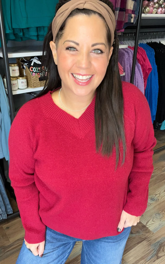 Berry Red V Neck Knit