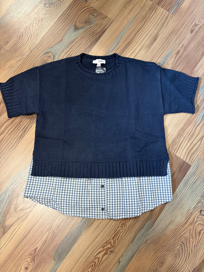 Navy Layered Plaid Sweater Top