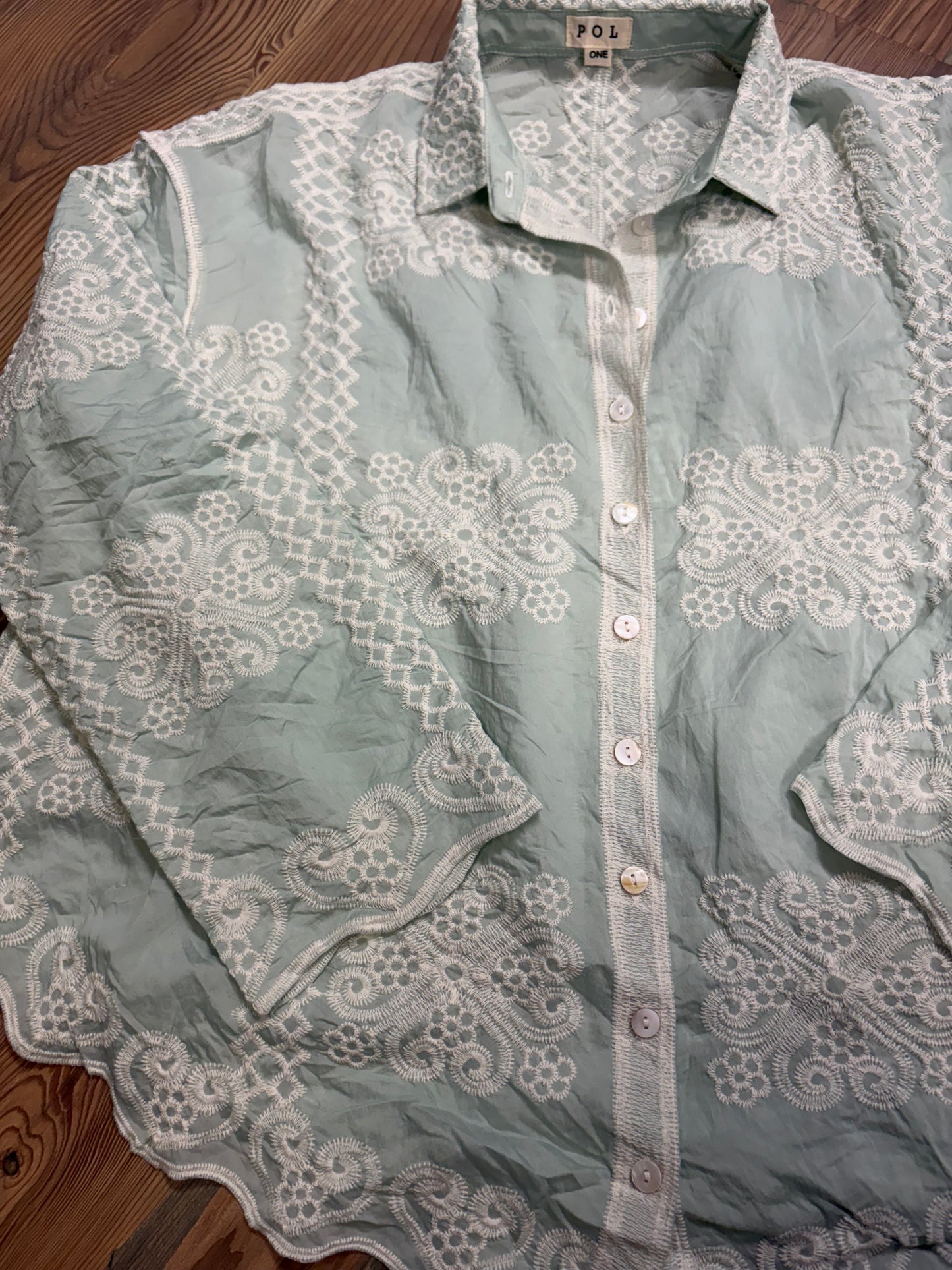 Mint Embroidered Button Down One Size POL