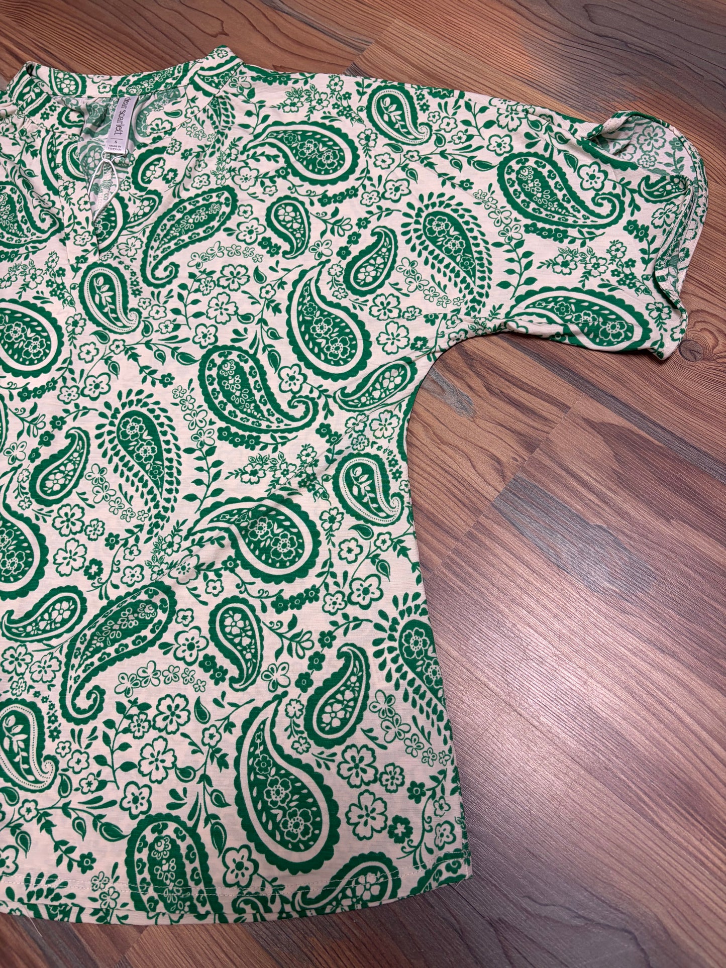 Green Paisley Half Sleeve Dear Scarlett Blouse