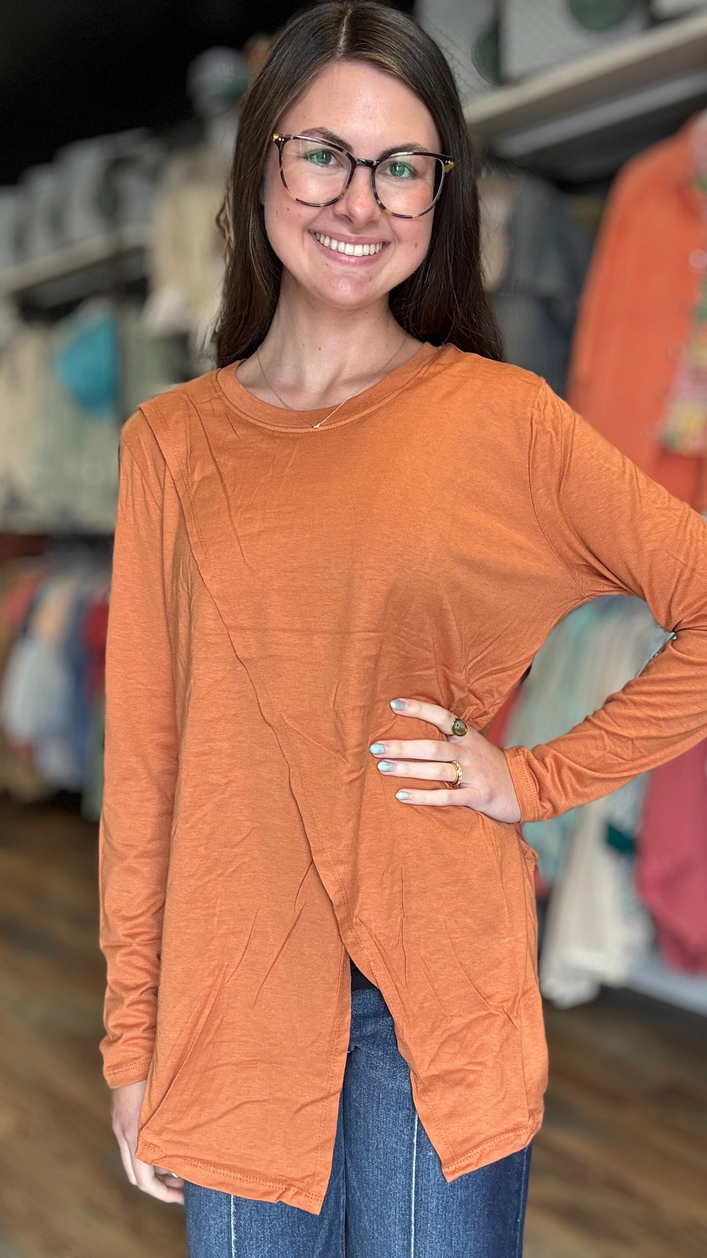 Rust Asymmetrical Long Sleeve