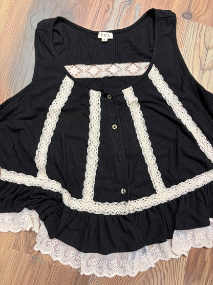 Black Cream Lace Tank POL