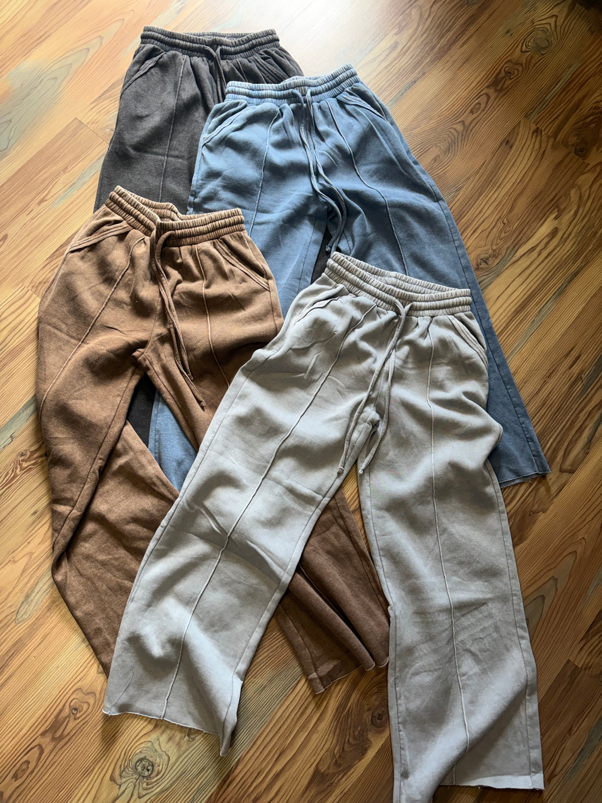 Dusty Blue Acid Wash Fleece Wide Leg