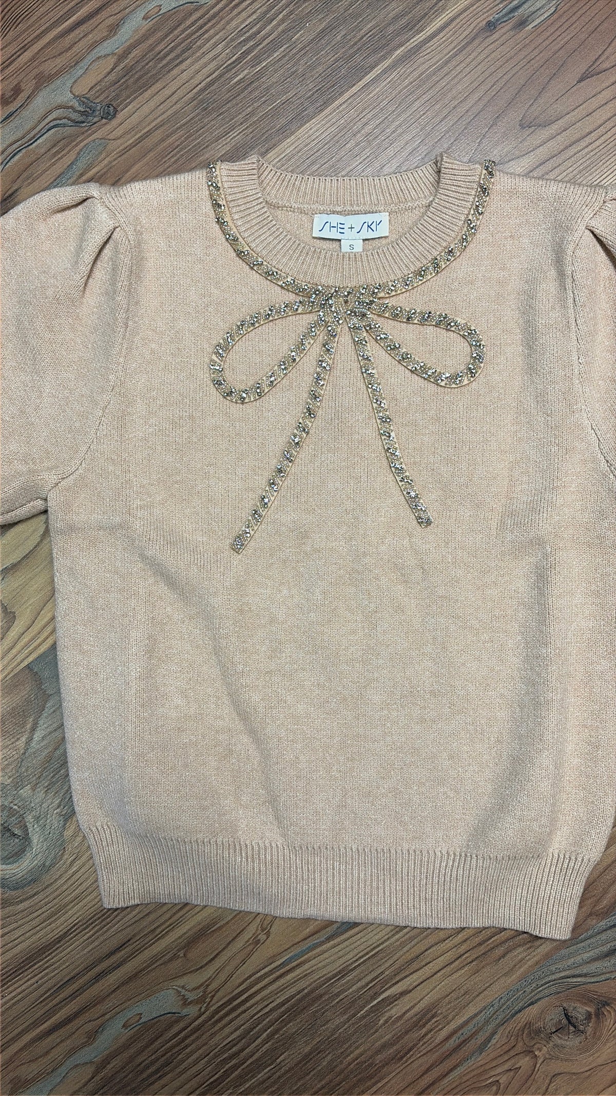 Oatmeal Glitzy Bow Knit