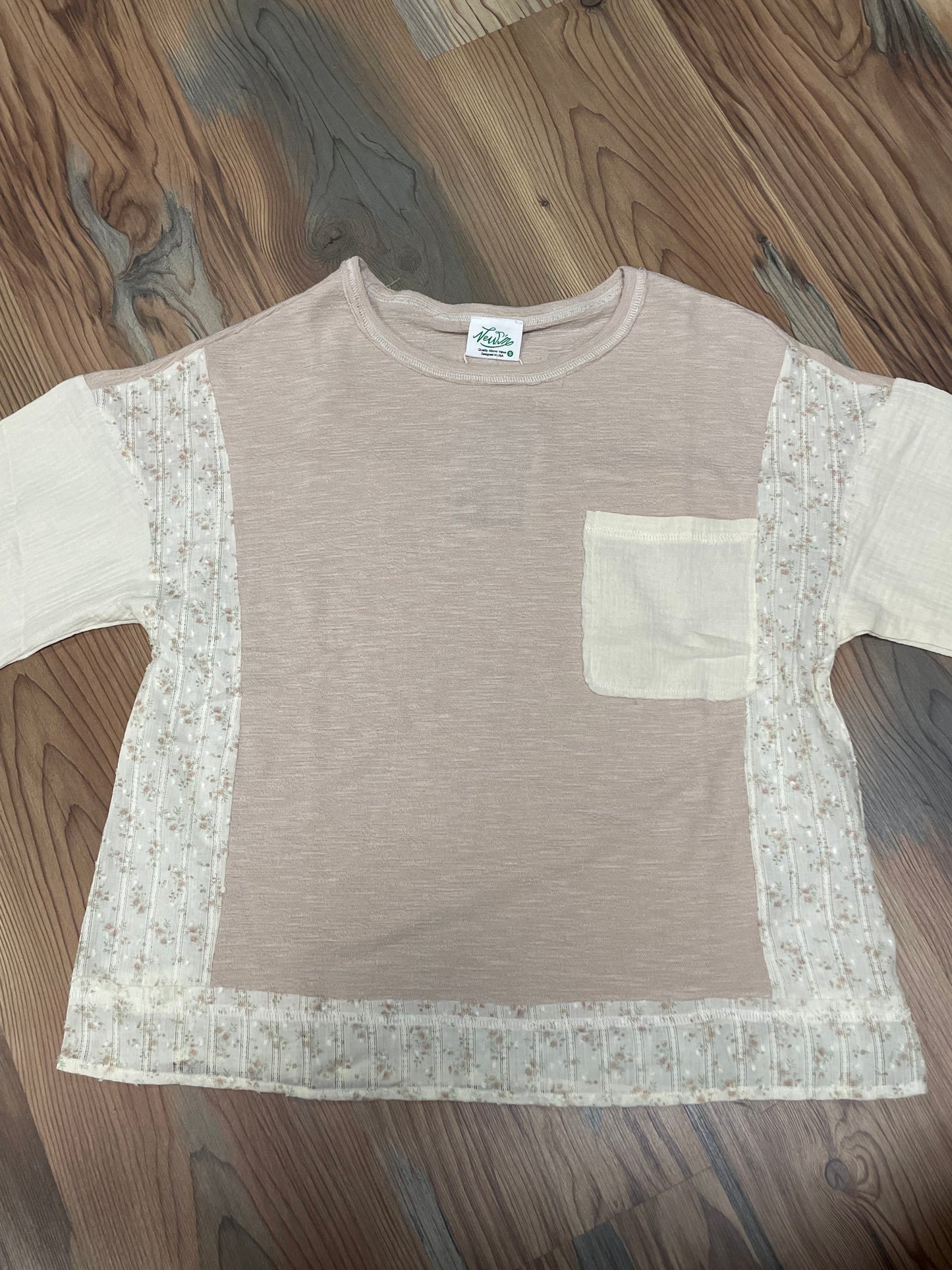Beige Floral Trim Top