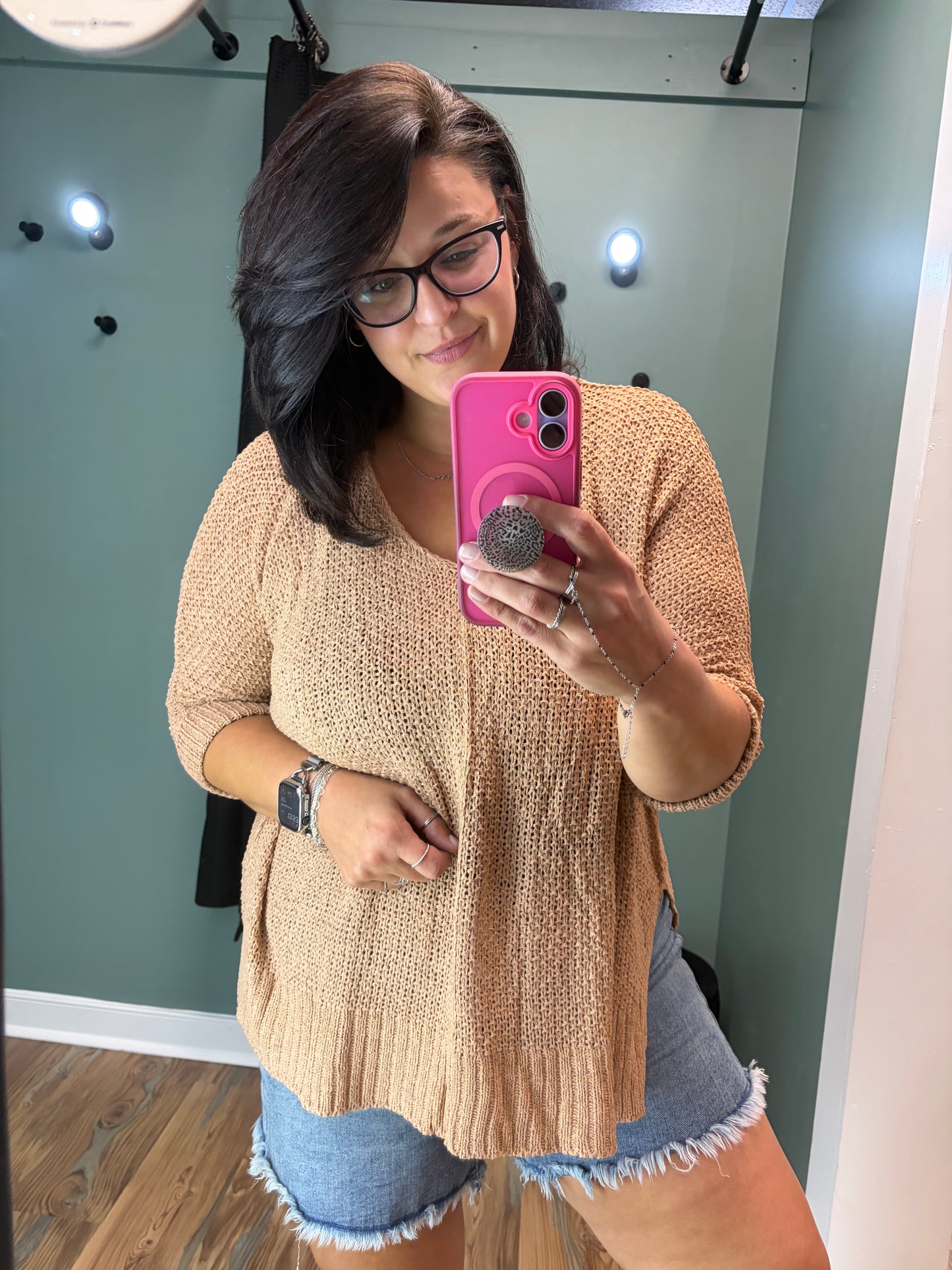 Camel One Size Side Slit Knit