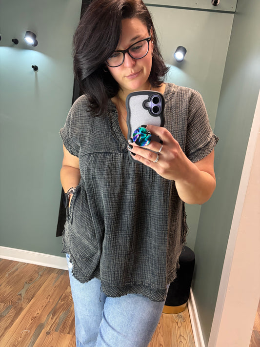 Washed Black Babydoll Top