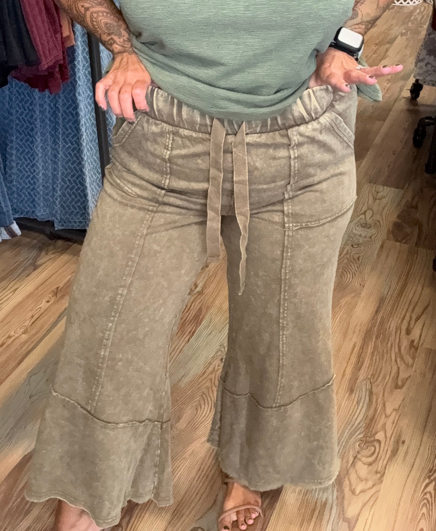 Mocha Mineral Wash Wide Leg Pants