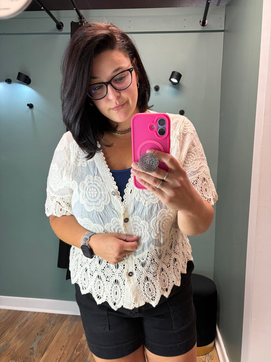 Cream Lace Button Up
