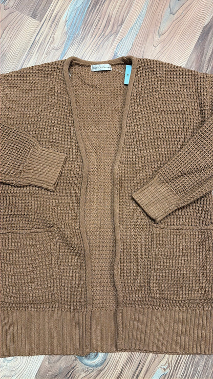 Deep Camel Open Front Waffle Cardi