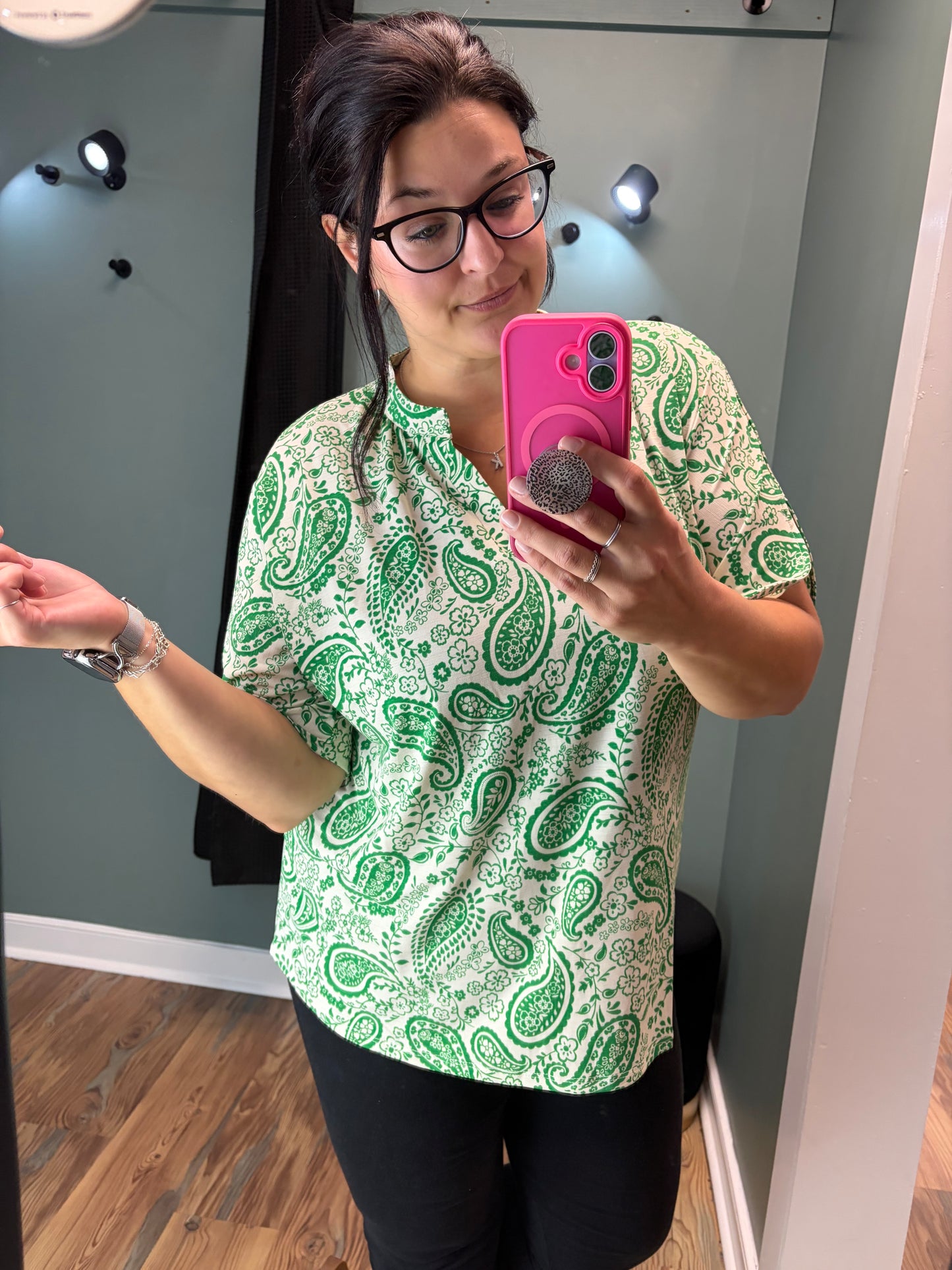 Green Paisley Half Sleeve Dear Scarlett Blouse