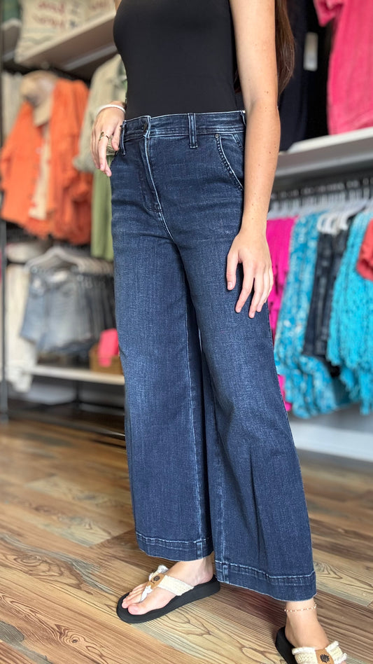 Judy Blue Dark High Waist Wide Ankle Trouser