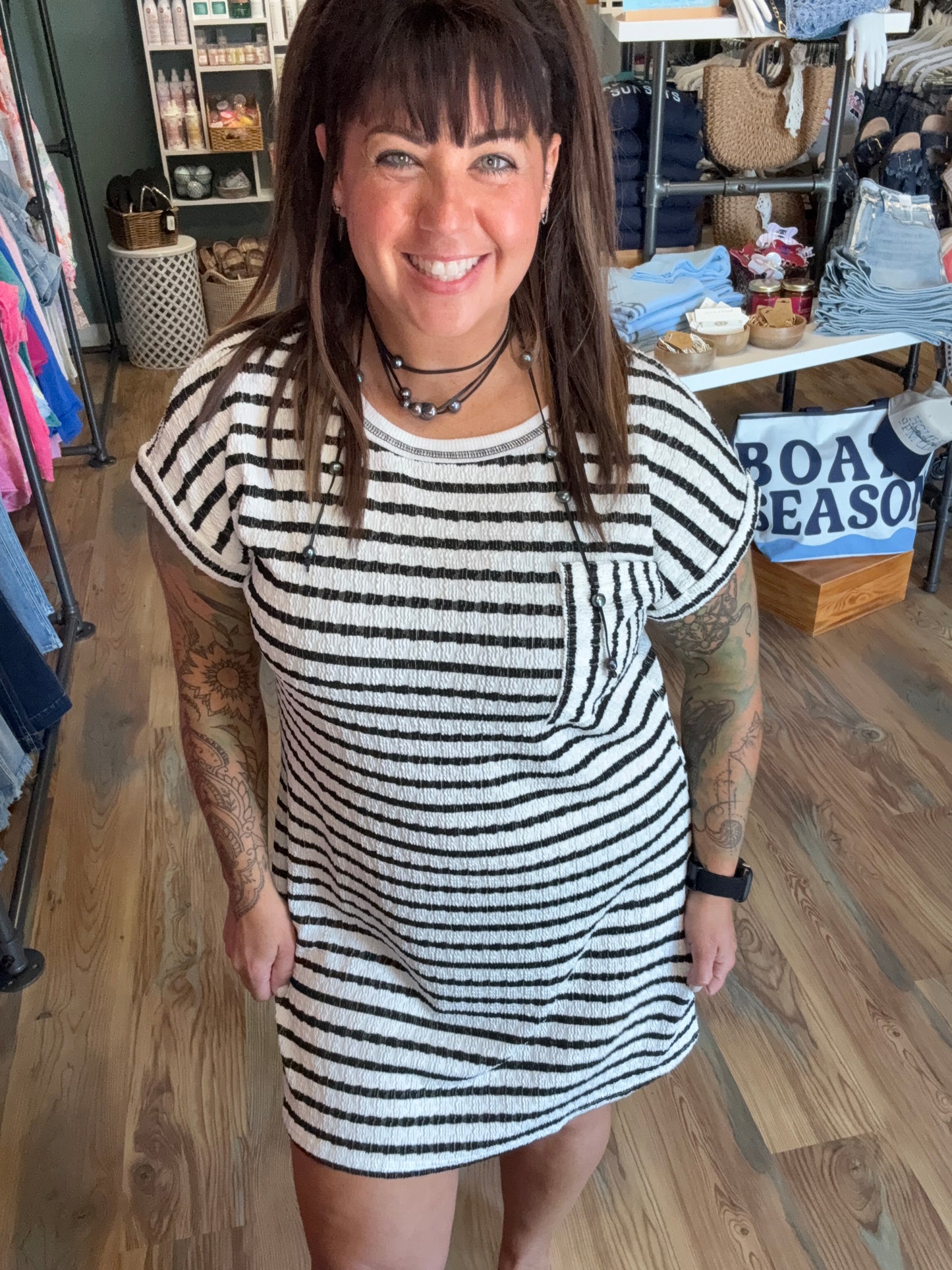 Black White Crinkle Dress