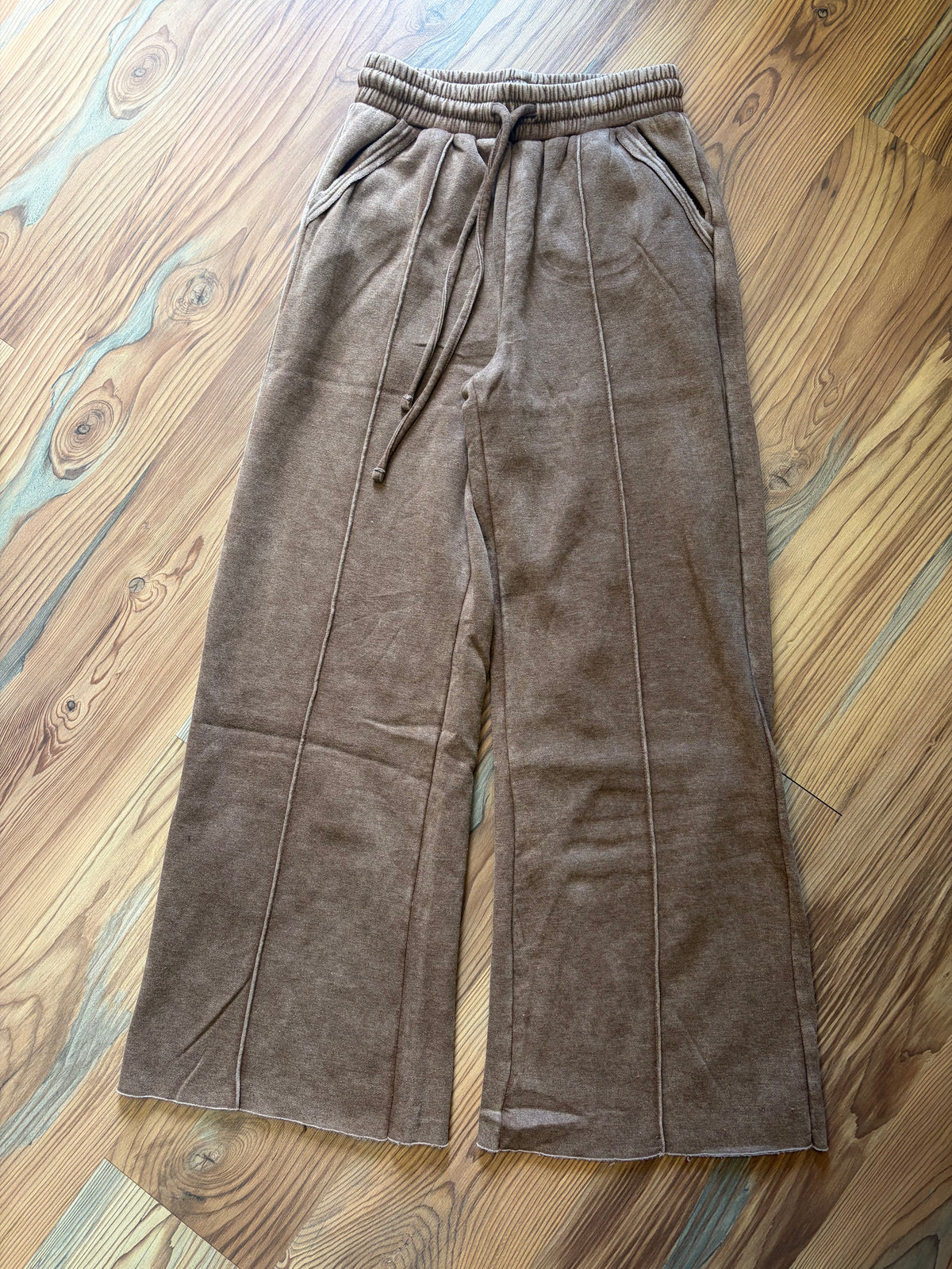 Mocha Acid Wash Fleece Wide Leg