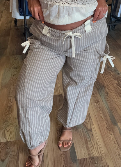 Taupe Cream Striped Bow Jogger