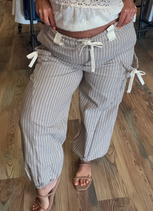 Taupe Cream Striped Bow Jogger