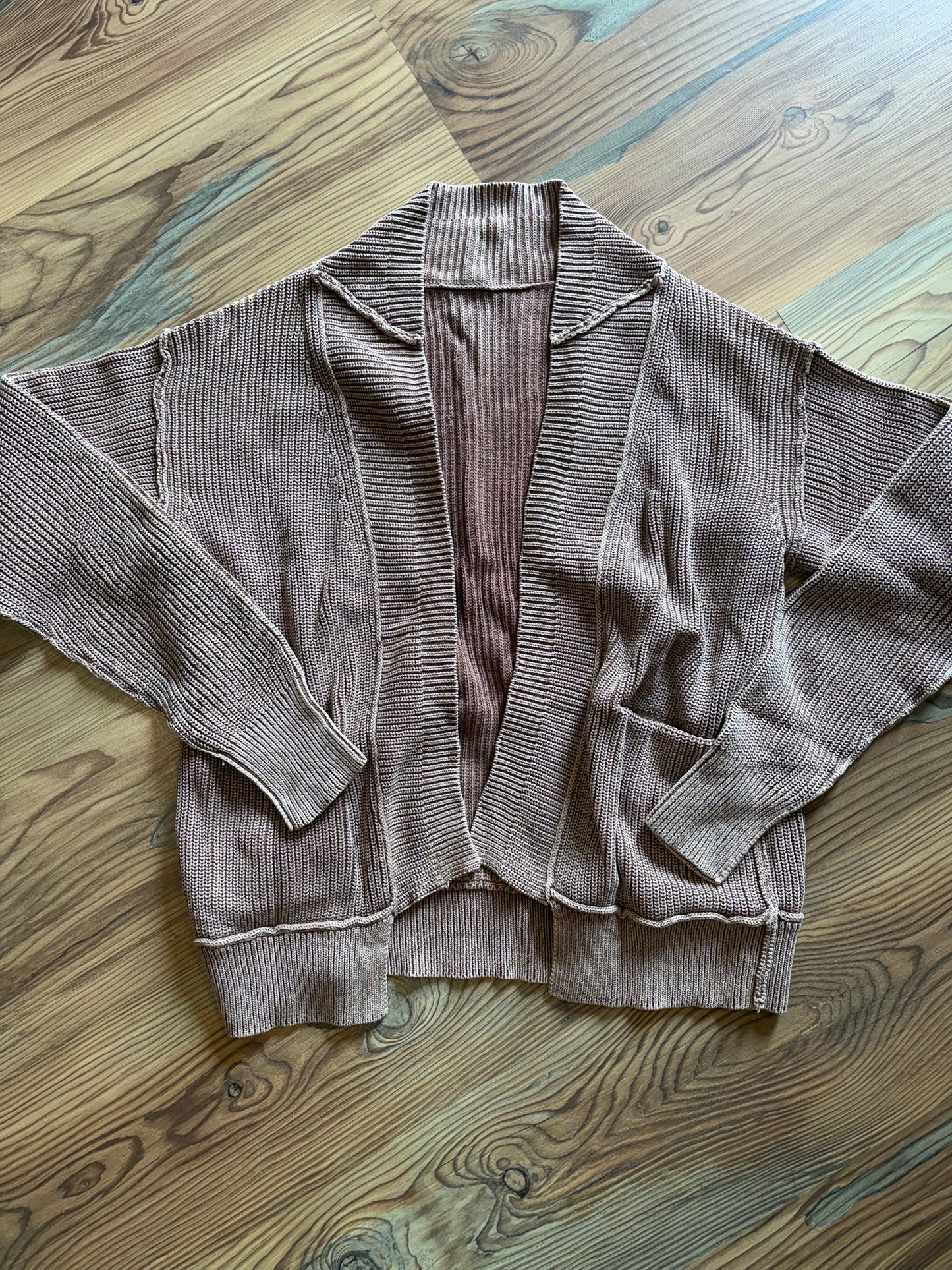 Ribbed Chestnut Open Cardigan