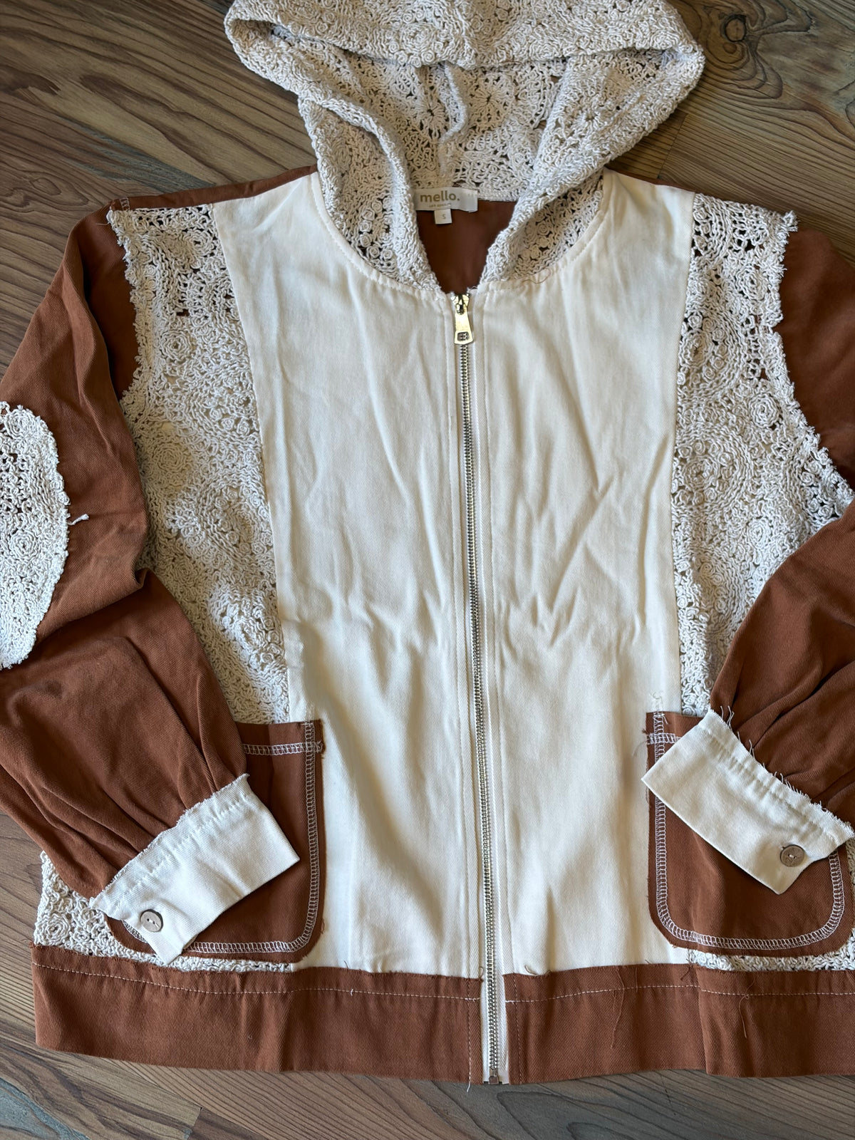 Cream Rust Crochet Hoodie