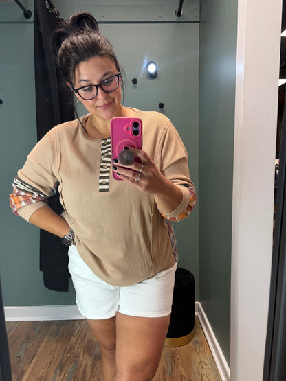 Tan Waffle Plaid Long Sleeve