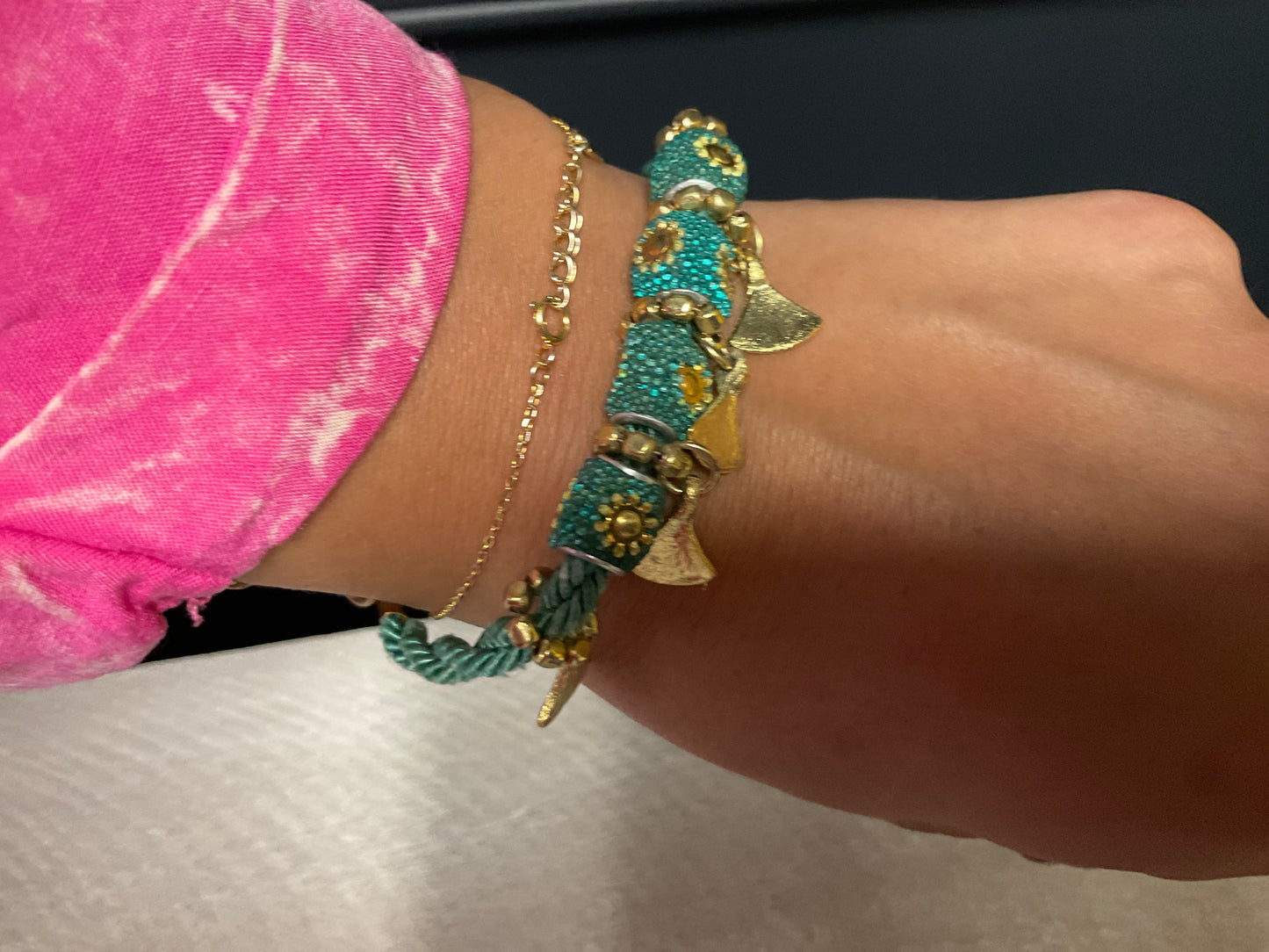 Teal And Gold Bracelets