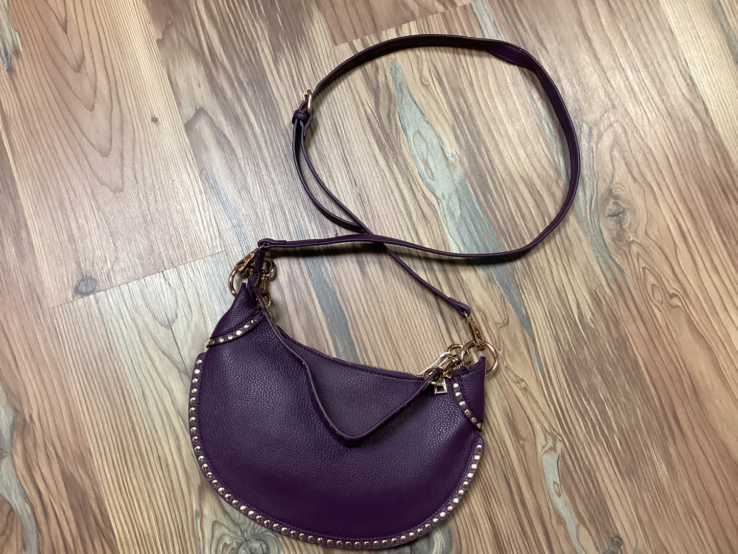 Purple Crescent Studded Shoulder Bag