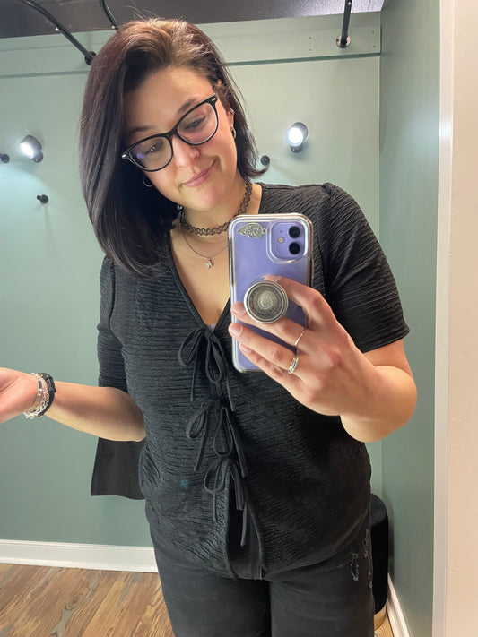 Black Bow Front Short Sleeve