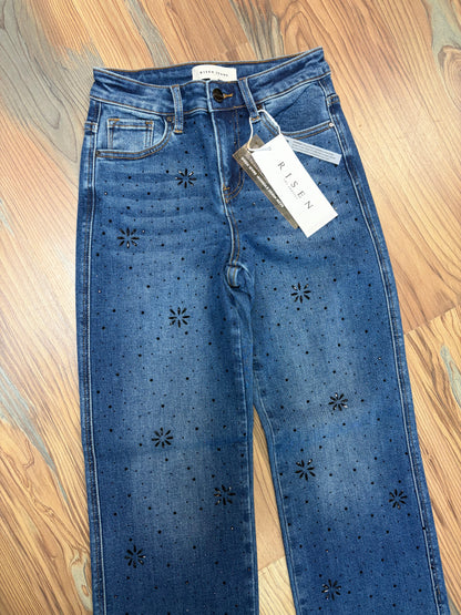 Risen Rhinestone High Waist Straight
