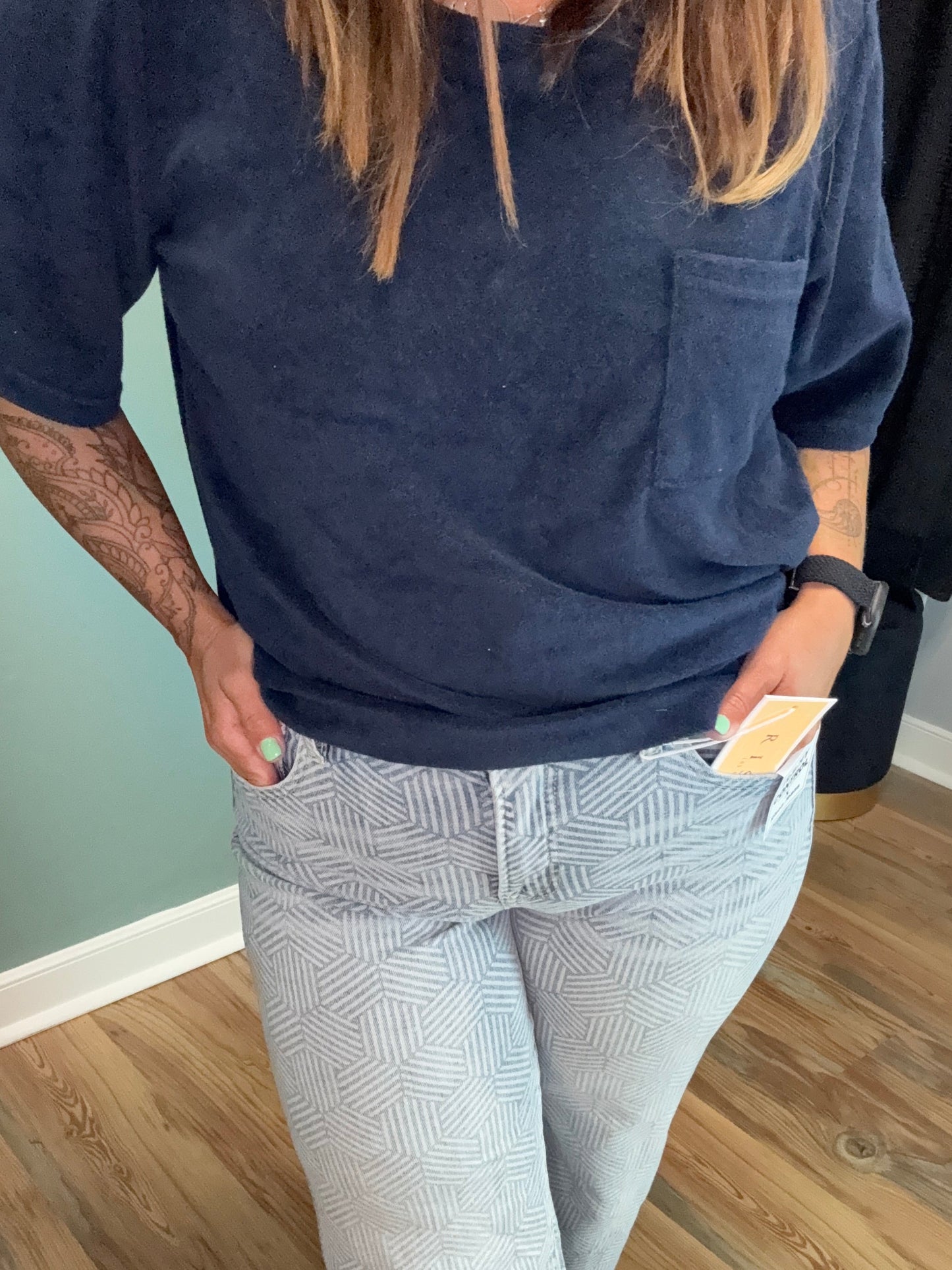 Risen Light Geometric Wide Leg Jeans