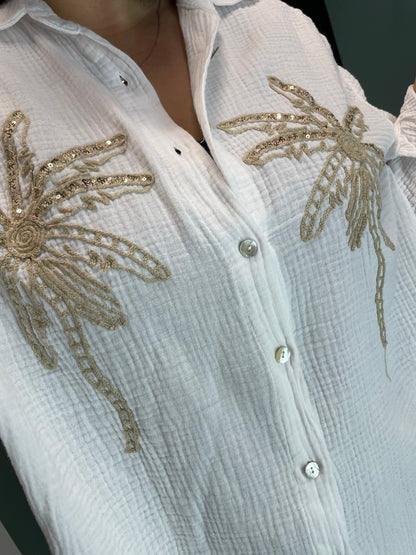 White Palm Linen Top