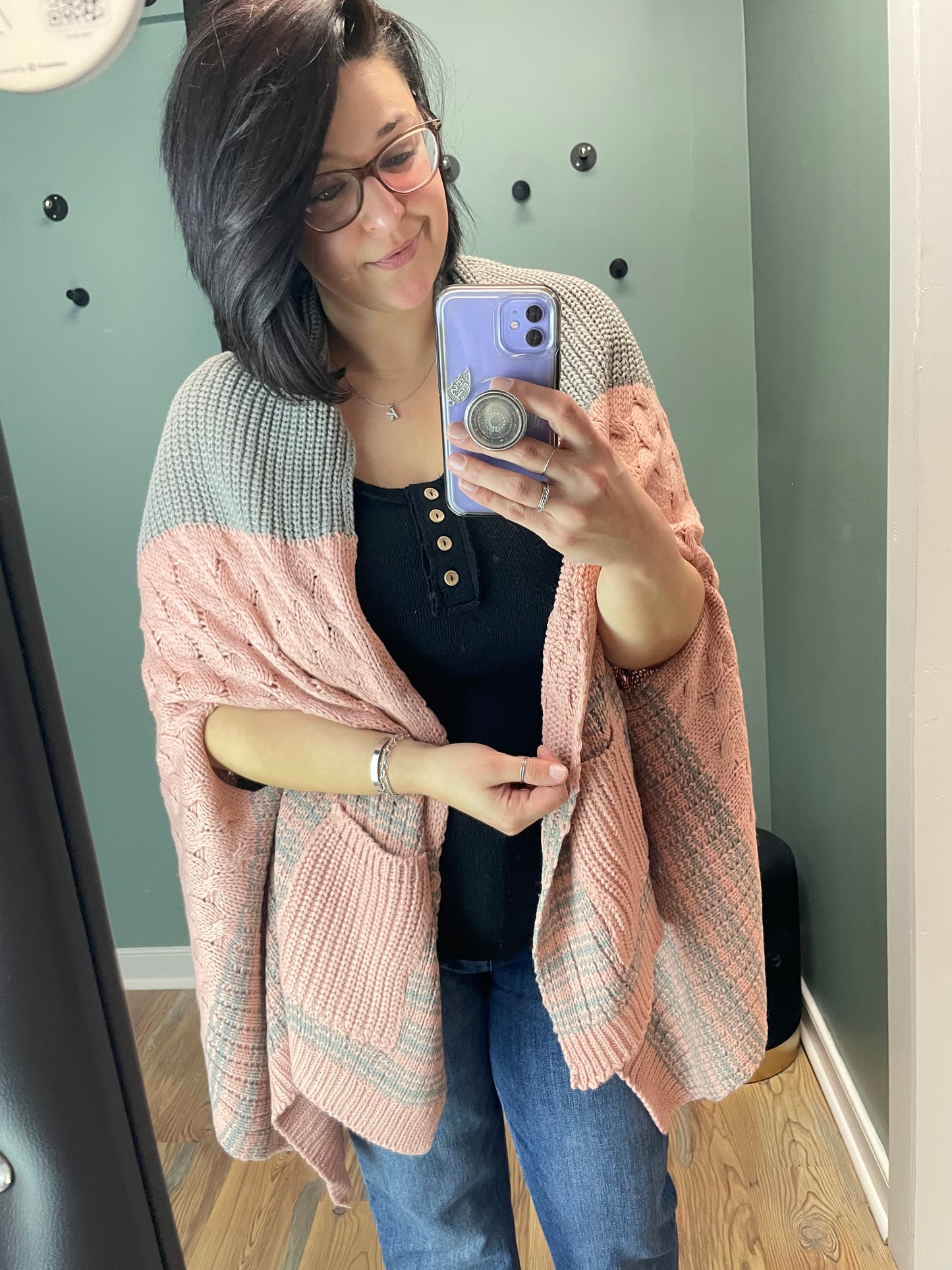 OC Grey Pink Drape Scarf Cape