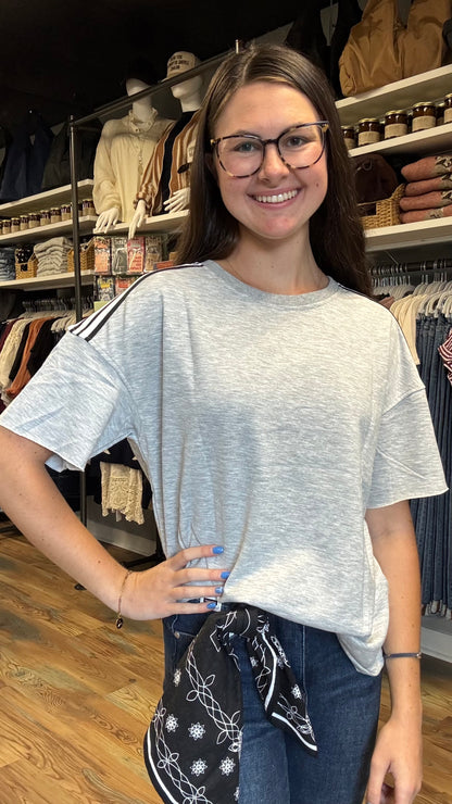Grey Striped Detail Half Sleeve