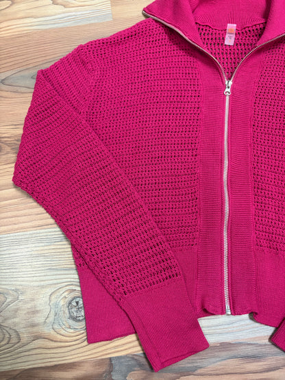 Magenta Collared Open Knit Zip